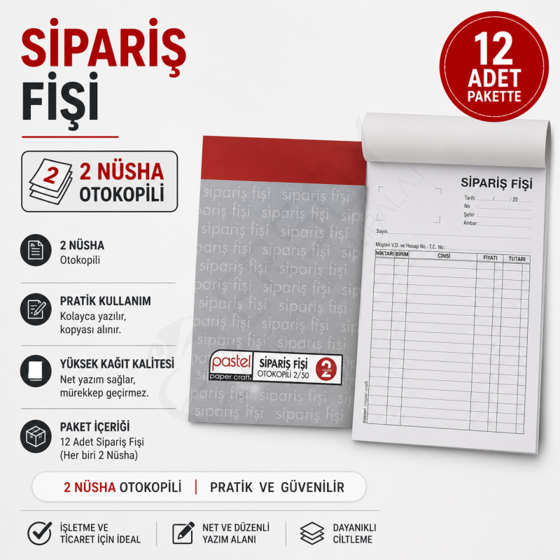 Otokopili 2 Nüsha Sipariş Fişi 12 Adet
