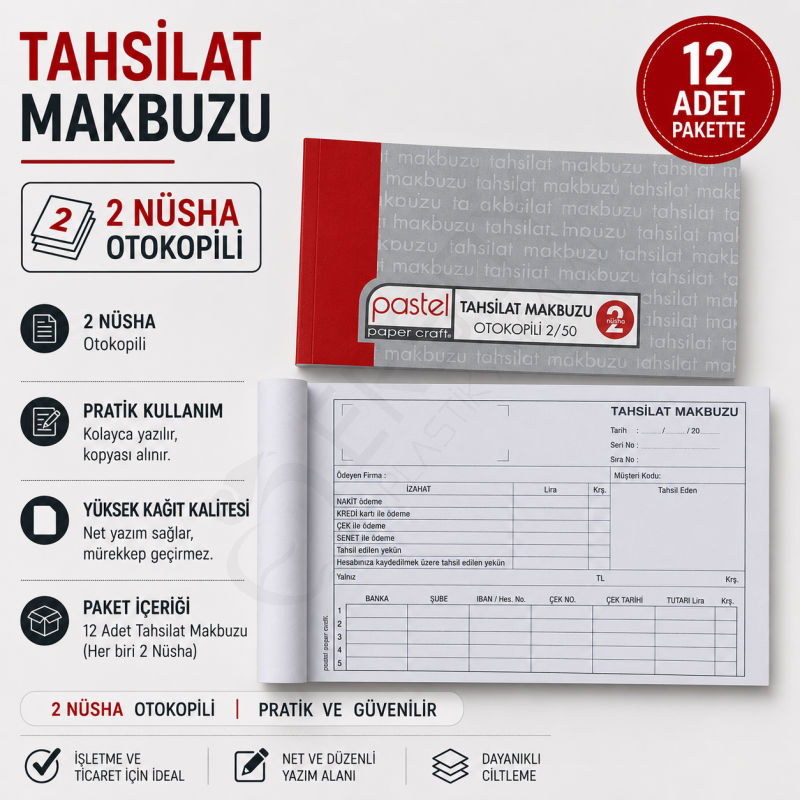 Otokopili 2 Nüsha Tahsilat Makbuzu 12 Adet