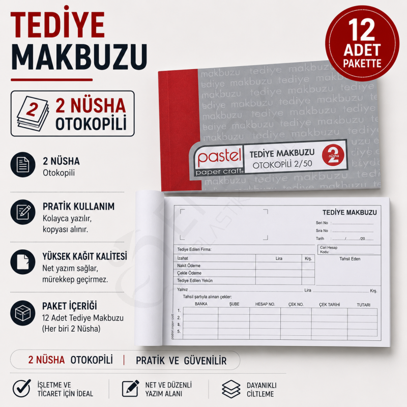 Otokopili 2 Nüsha Tediye Makbuzu 12 Adet