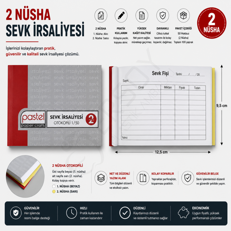 Otokopili 2 Nüsha Sevk İrsaliyesi (Küçük Boy) 12 Adet