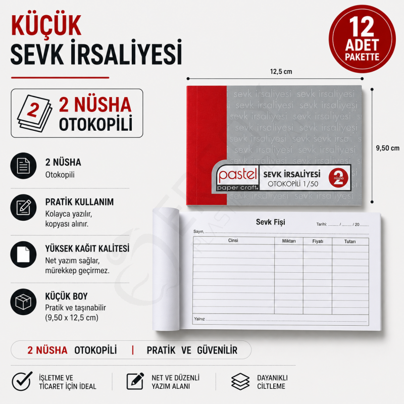 Otokopili 2 Nüsha Sevk İrsaliyesi (Küçük Boy) 12 Adet