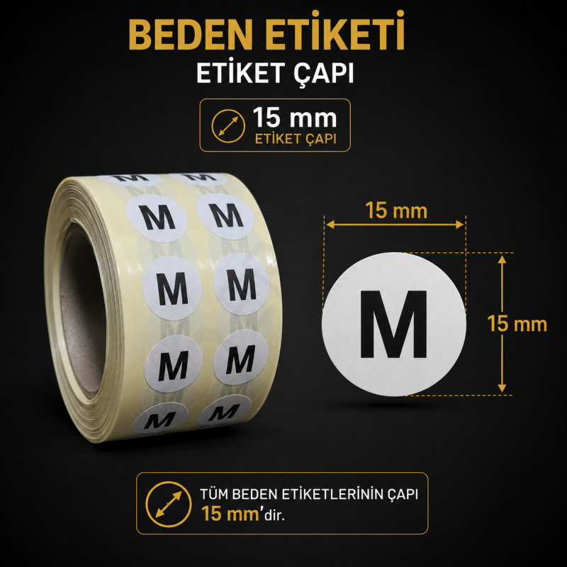 7 Farklı Beden Etiketi Seti XS-S-M-L-XL-XXL-3XL