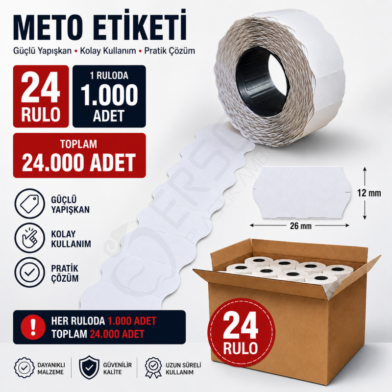 Meto Etiketi Beyaz 24 Rulo
