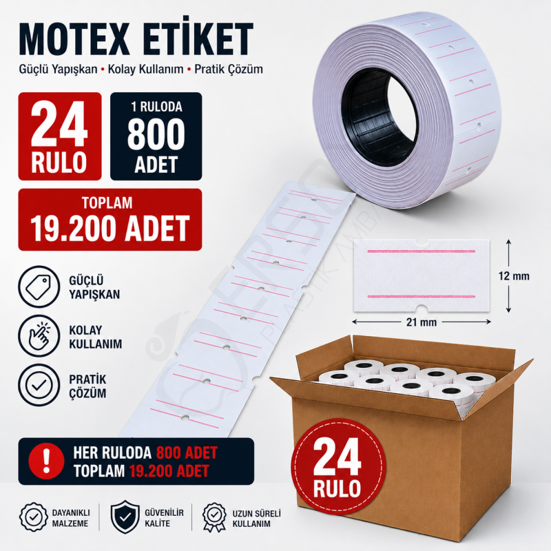 Motex Etiket Beyaz 24 Rulo