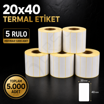 Termal Etiket 20 mm x 40 mm 5 Rulo
