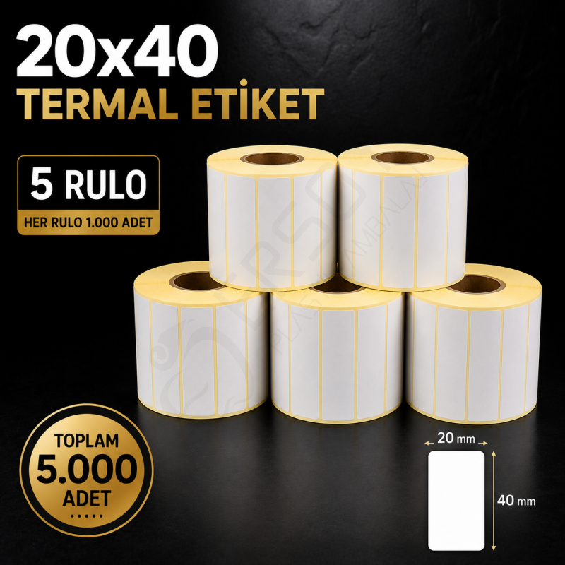 Termal Etiket 20 mm x 40 mm 5 Rulo