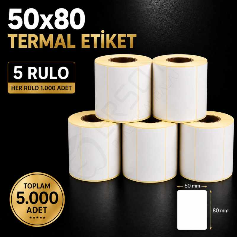 Termal Etiket 50 mm x 80 mm 5 Rulo