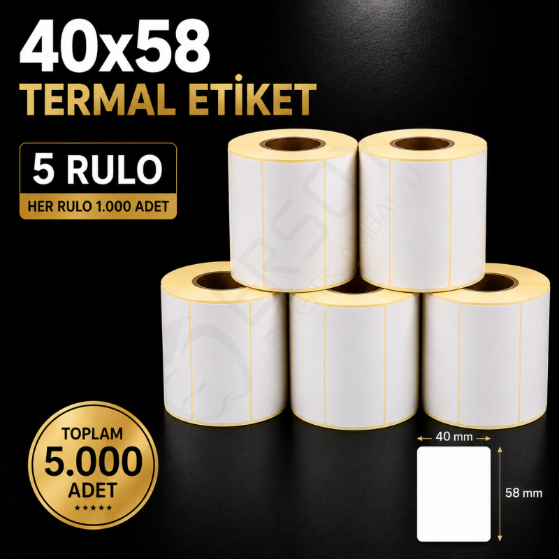 Termal Etiket 40 mm x 58 mm 5 Rulo