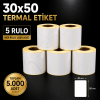 Termal Etiket 30 mm x 50 mm 5 Rulo