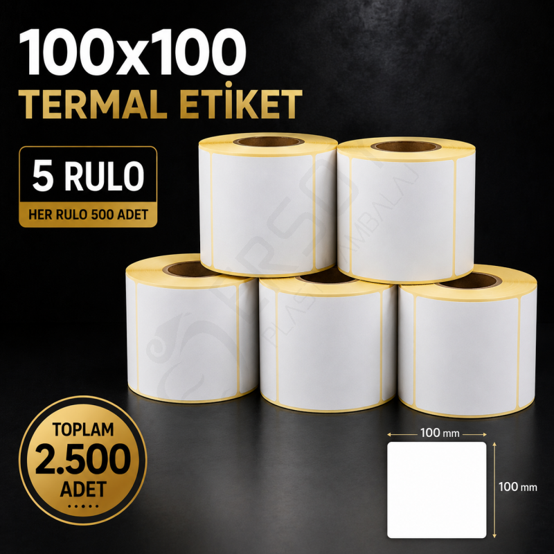 Termal Etiket 100 mm x 100 mm 5 Rulo