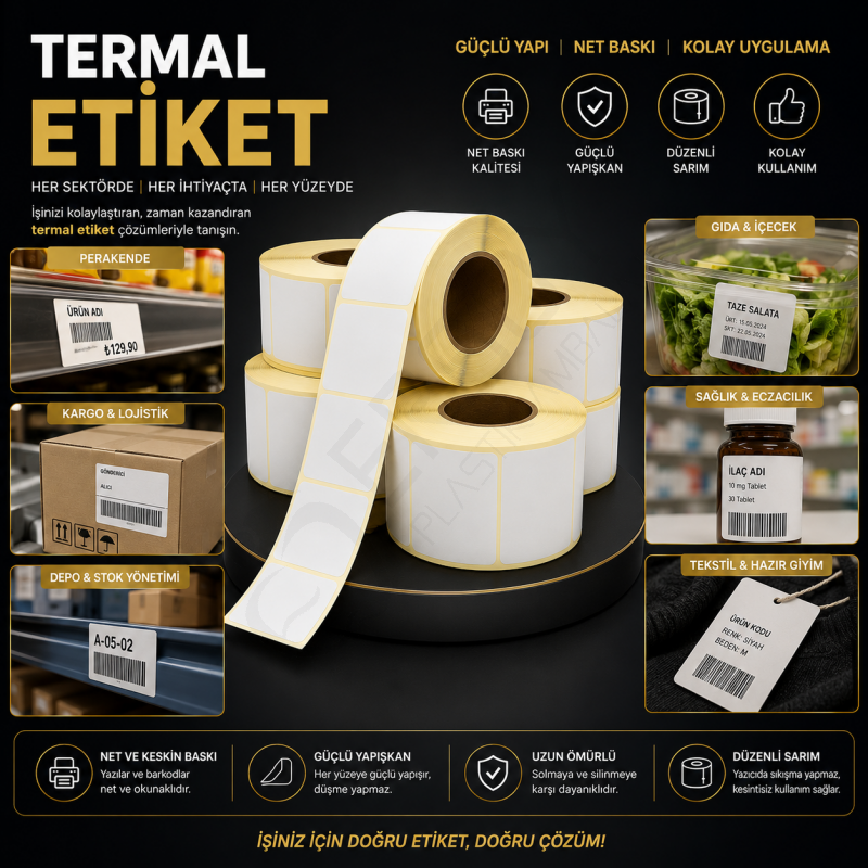 Termal Etiket 150 mm x 100 mm 5 Rulo