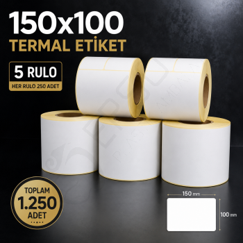 Termal Etiket 150 mm x 100 mm 5 Rulo