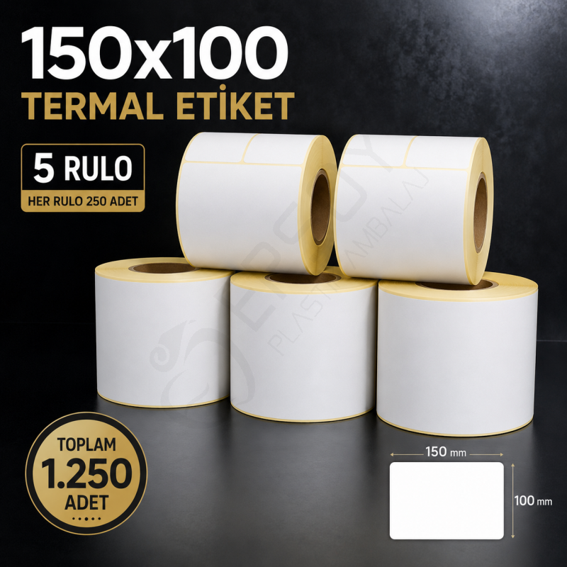 Termal Etiket 150 mm x 100 mm 5 Rulo