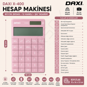 Daxi X-400 Hesap Makinesi Pembe