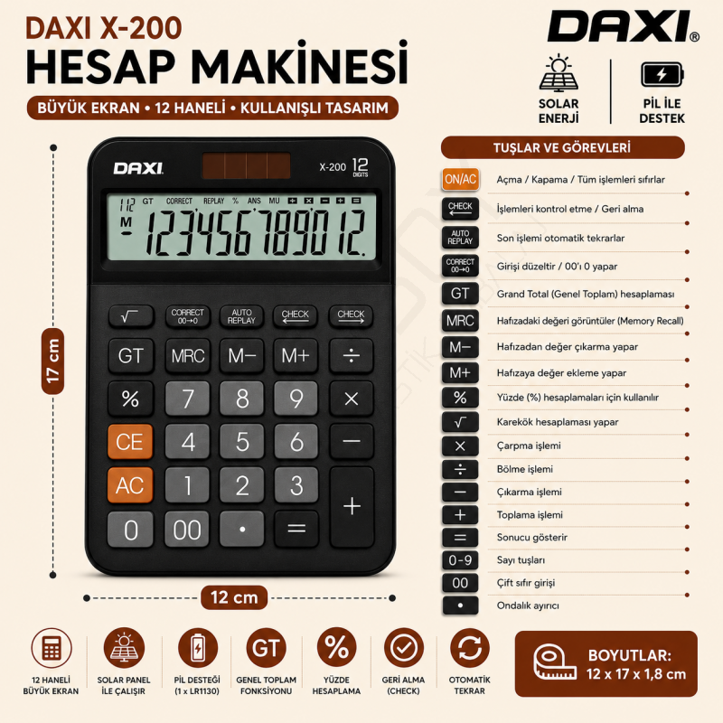 Daxi X-200 Hesap Makinesi Siyah