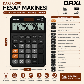 Daxi X-200 Hesap Makinesi Siyah