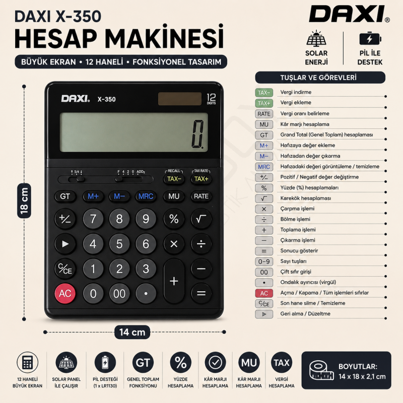 Daxi X-350 S Hesap Makinesi Siyah