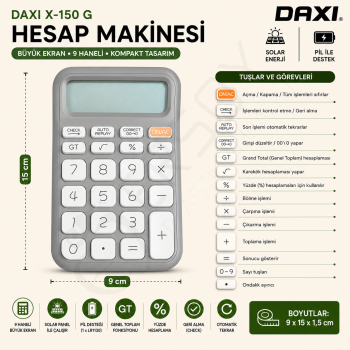 Daxi X-150 G Hesap Makinesi Gri