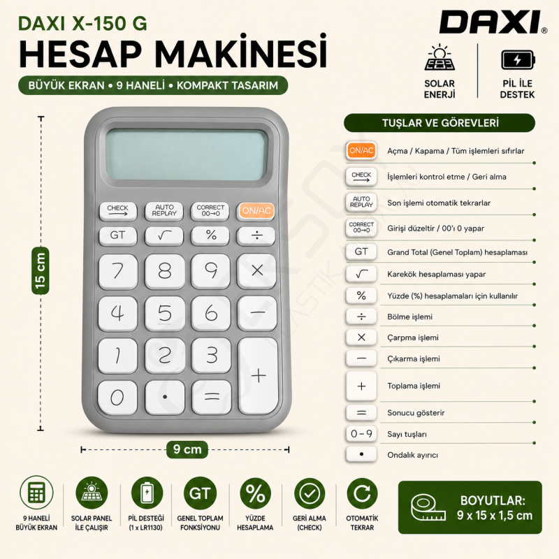 Daxi X-150 G Hesap Makinesi Gri