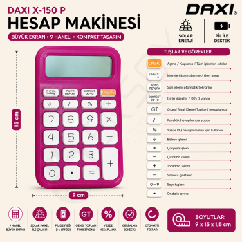 Daxi X-150 P Hesap Makinesi Pembe