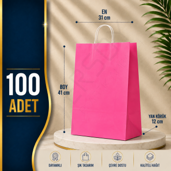 31x41+12 Kağıt Çanta Fuşya Renk 100 Adet