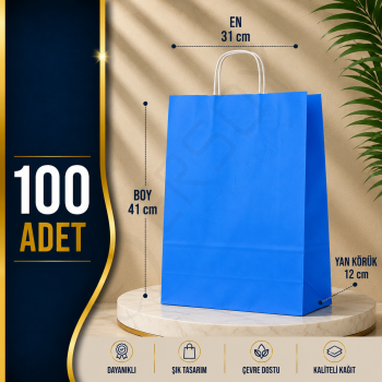 31x41+12 Kağıt Çanta Koyu Mavi Renk 100 Adet
