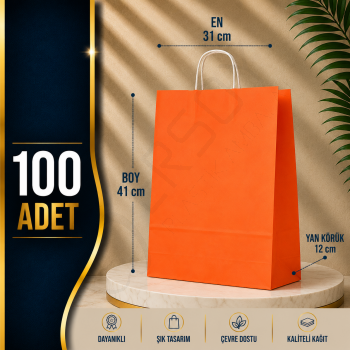 31x41+12 Kağıt Çanta Turuncu Renk 100 Adet