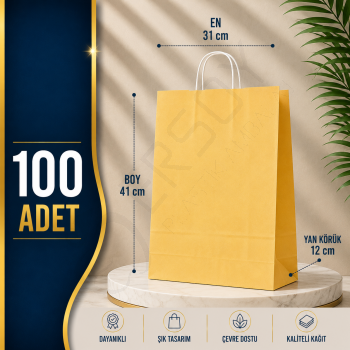 31x41+12 Kağıt Çanta Gold Renk 100 Adet