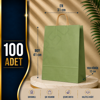 31x41+12 Kağıt Çanta Yeşil Renk 100 Adet