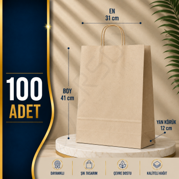 31x41+12 Kağıt Çanta Kraft Renk 100 Adet