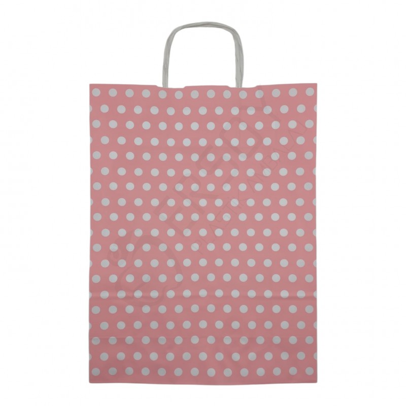 31*41+12 Kağıt Çanta Pembe Beyaz Puantiyeli