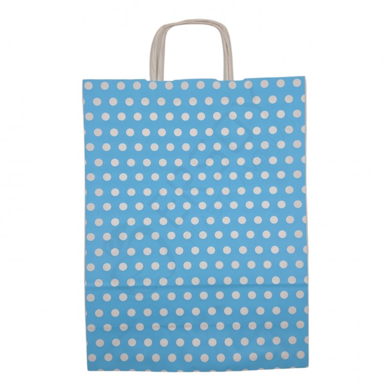 31*41+12 Kağıt Çanta Mavi Beyaz Puantiyeli