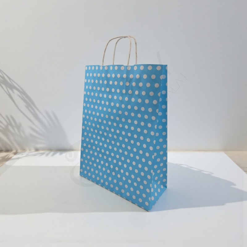 31*41+12 Kağıt Çanta Mavi Beyaz Puantiyeli