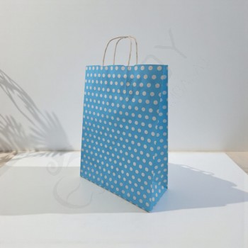 31*41+12 Kağıt Çanta Mavi Beyaz Puantiyeli