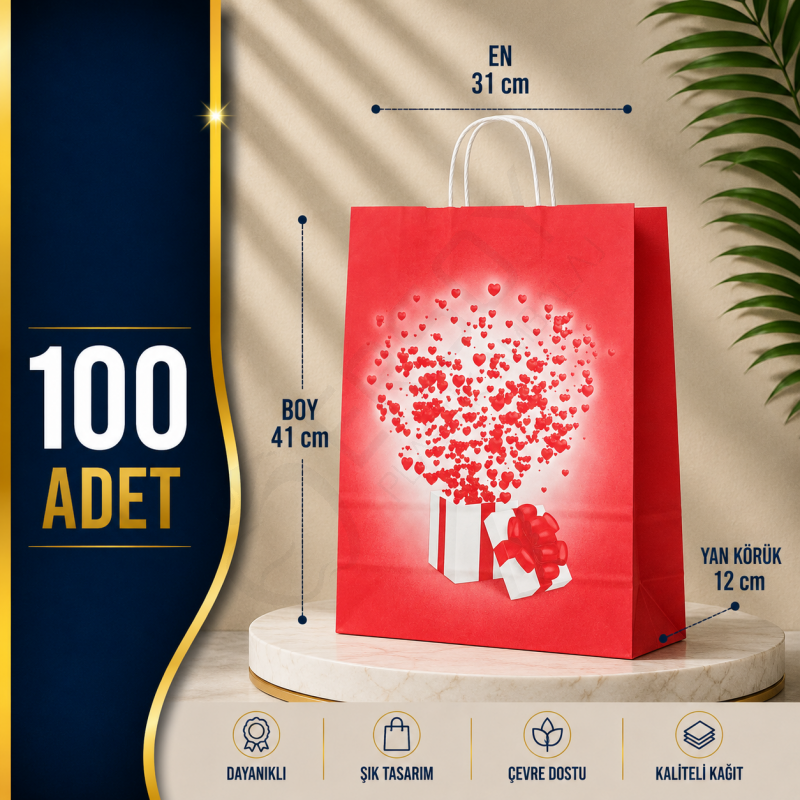 31x41+12 Kağıt Çanta Hediye Tema Baskılı 100 Adet