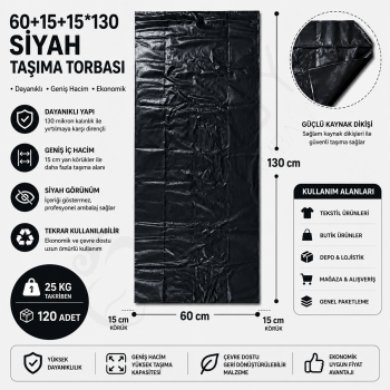 90x130 Siyah Taşıma Torbası 25 Kg.