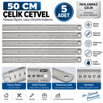 Çelik Cetvel 50 cm. 5 Adet