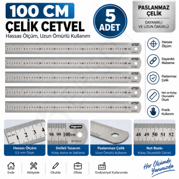 Çelik Cetvel 100 cm. 5 Adet