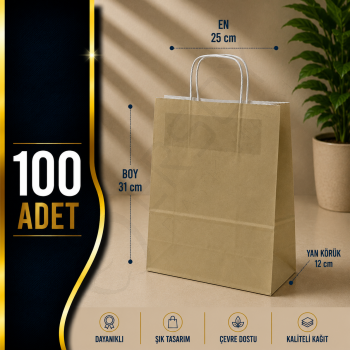 25x31+12 Kağıt Çanta Gold Renk 100 Adet