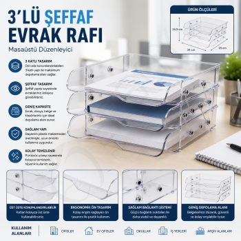 3'lü Şeffaf Evrak Rafı