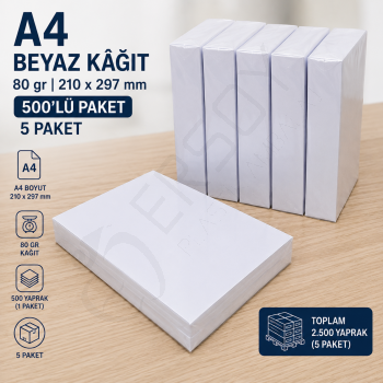 A4 Beyaz Kâğıt 80 gr – 210×297 mm | 500’lü Paket