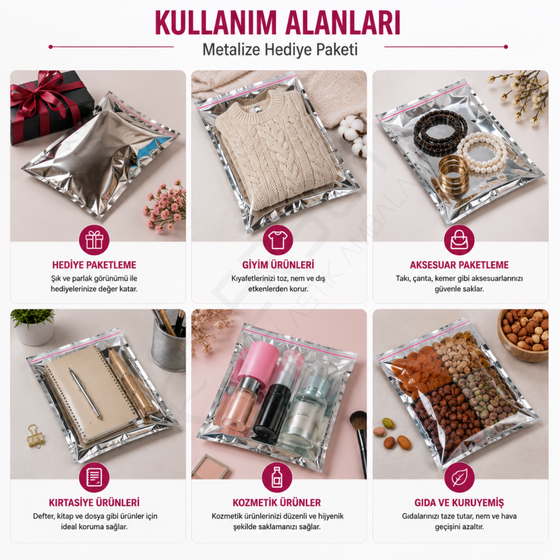 35x45+5 Ebat Metalize Hediye Paketi (100 Adet)