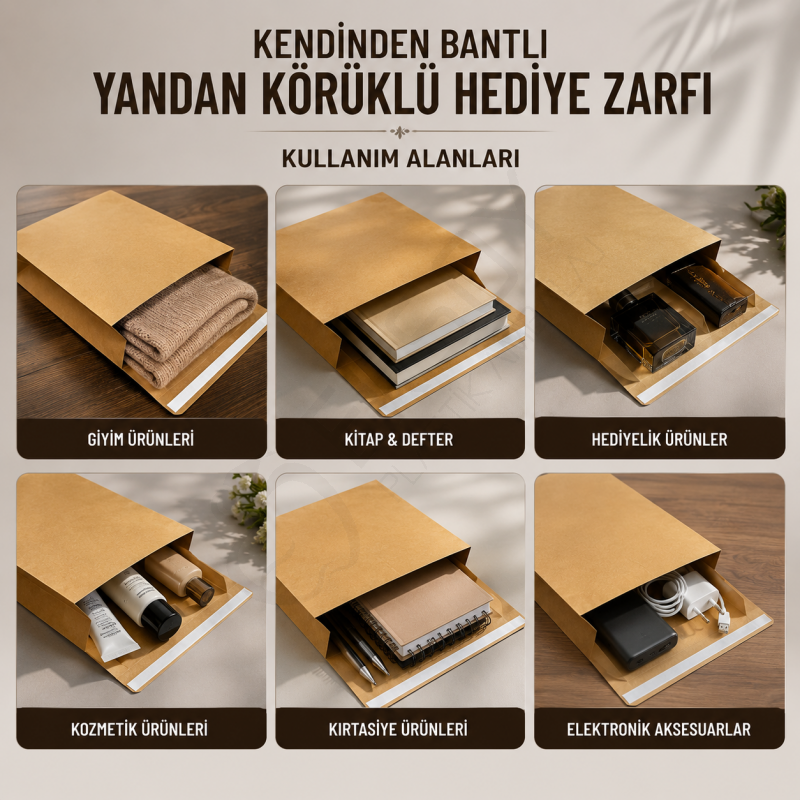 30+8+8x38+8 Kendinden Bantlı Yandan Körüklü Hediye Zarfı