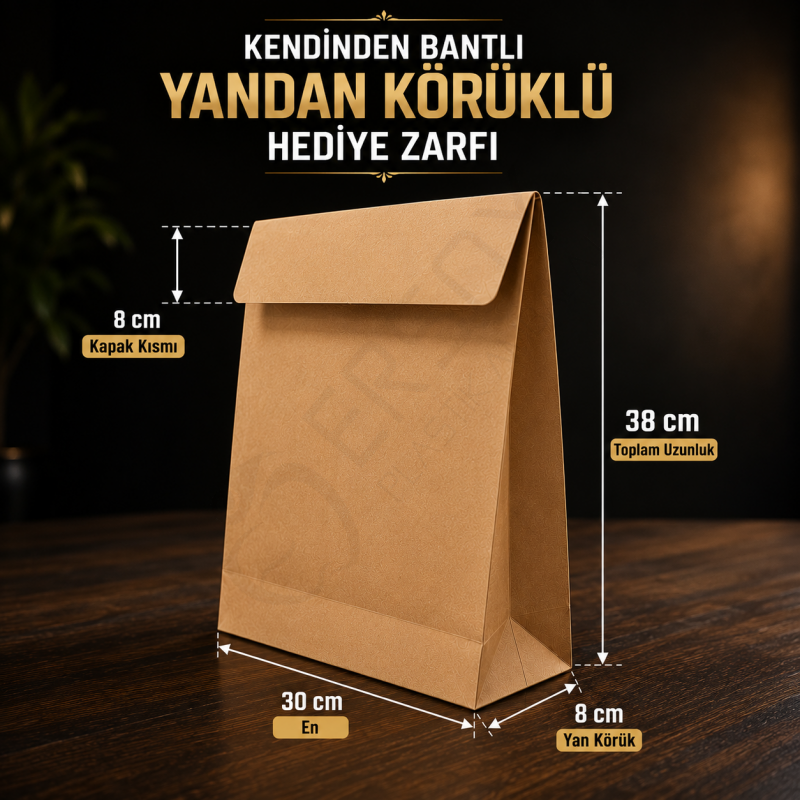 30+8+8x38+8 Kendinden Bantlı Yandan Körüklü Hediye Zarfı