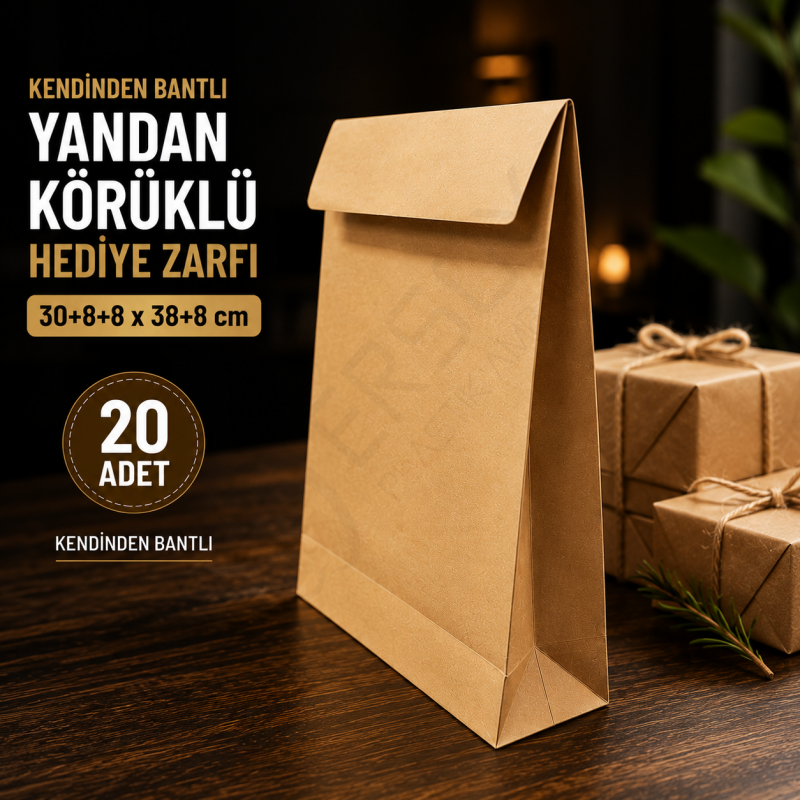 30+8+8x38+8 Kendinden Bantlı Yandan Körüklü Hediye Zarfı