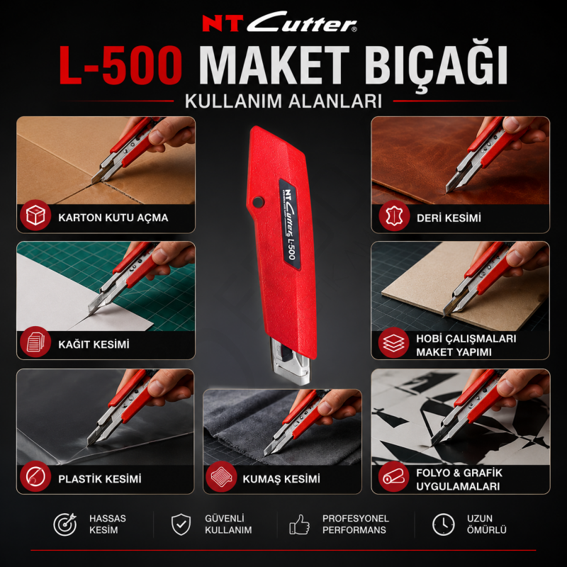 NT Cutter L-500 Marka 2 Yedek Bıçaklı Falçata