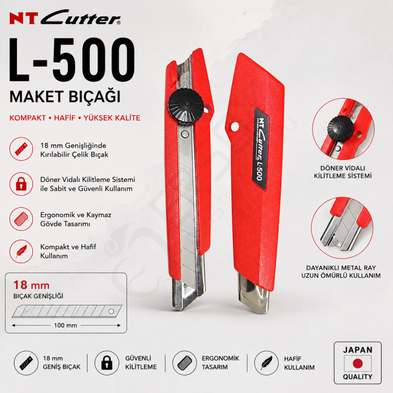 NT Cutter L-500 Marka 2 Yedek Bıçaklı Falçata