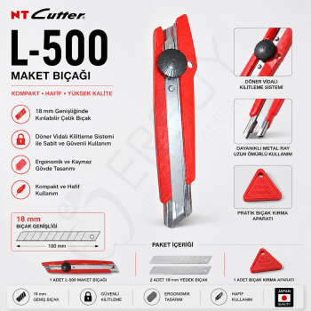 NT Cutter L-500 Marka 2 Yedek Bıçaklı Falçata