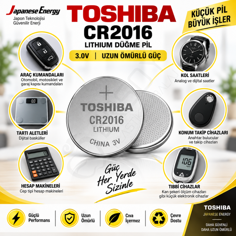 Toshiba CR 2016 Lithium Pil 5 Adet