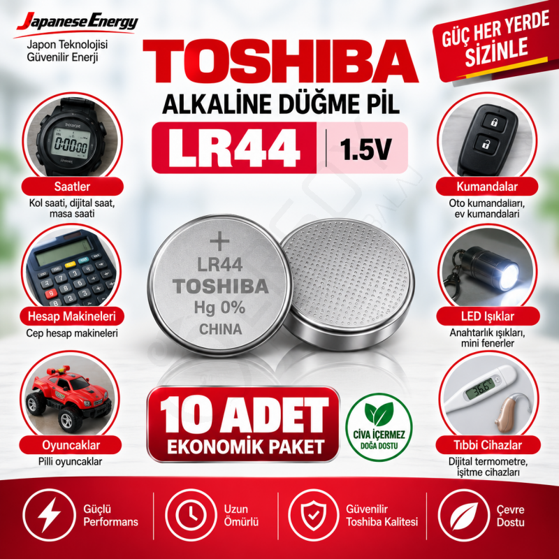 Toshiba LR44 Alkalin Pil 10 Adet